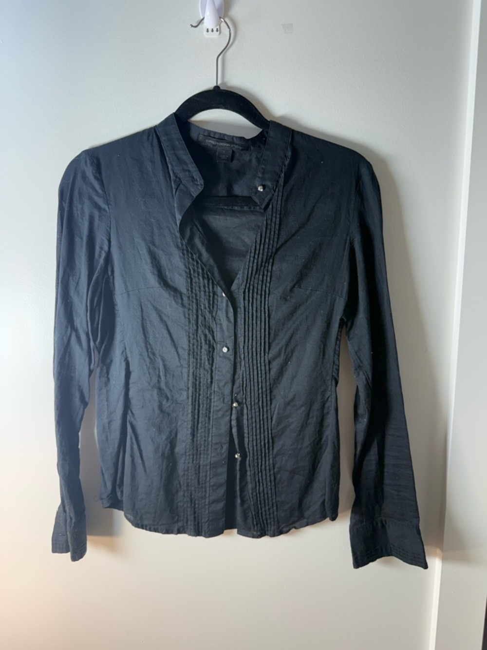 Express Black Pintuck Button-Front Blouse
